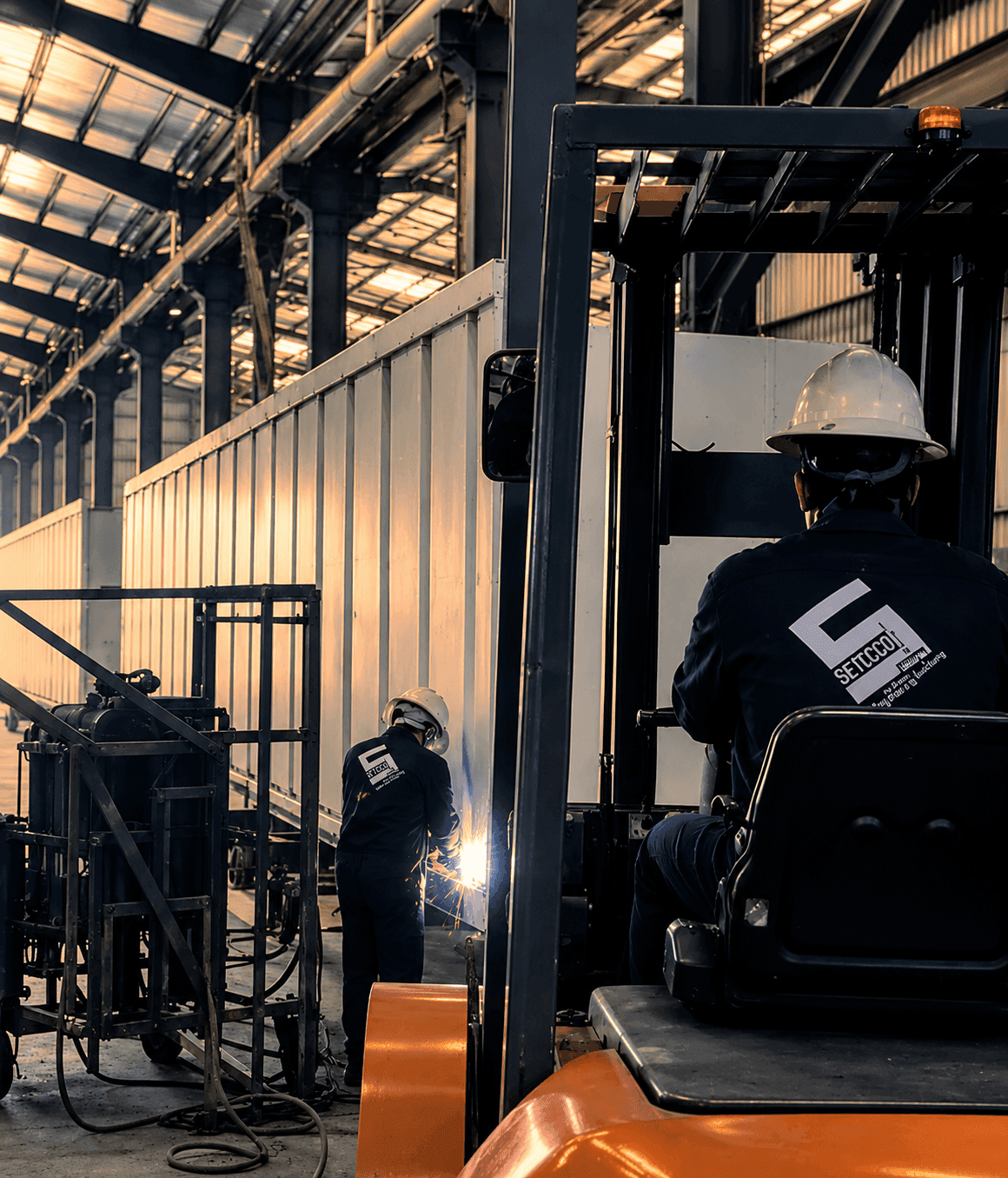 SETCCO fabricators welding in the covered yard